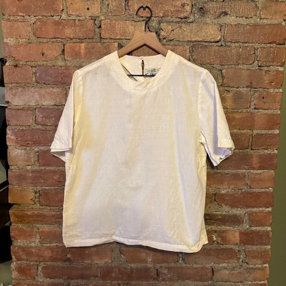 Vintage Linen top with pointelle collar